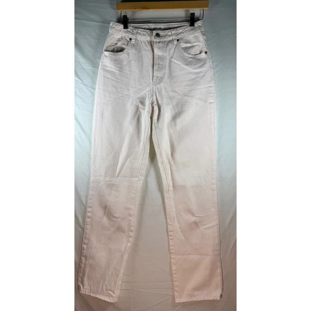 Rollas Womens White High‎ Rise Straight Leg Button Fly Denim Jeans Size 27